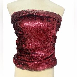 ROMWE Burgundy Sequin Strapless Top